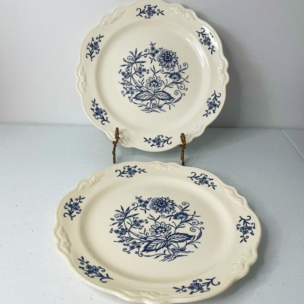 Vintage Homer Laughlin Imperial Blue Dresden USA Dinner Plates 10" Set 2